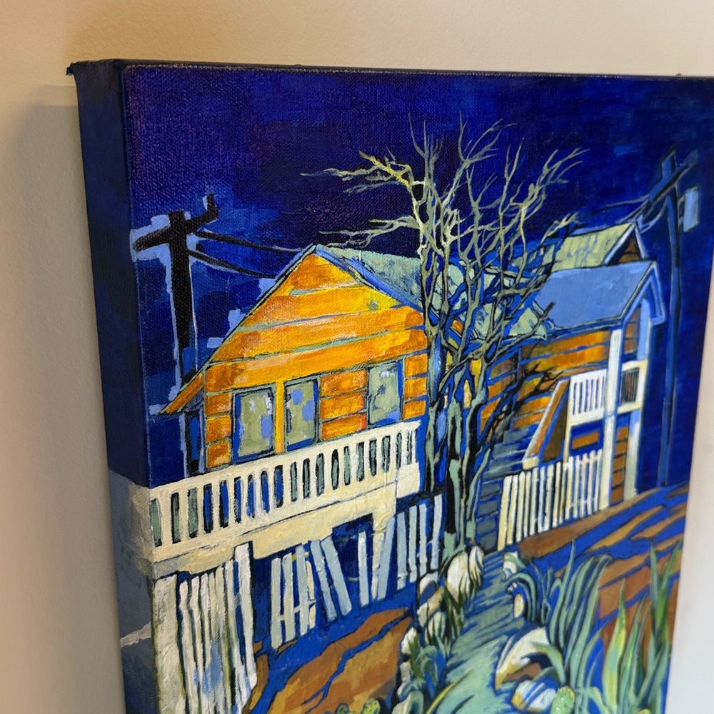 Original Acrylic Painting, Vibrant Blue and Green Home, 16x20” Wall Art - Picture 6 of 9